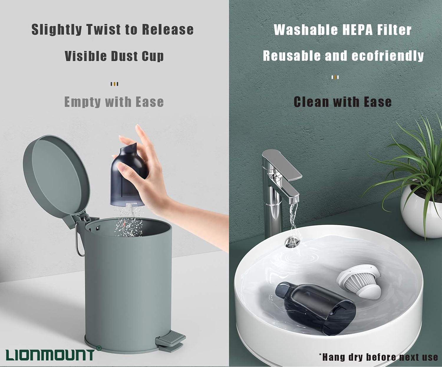 liomount Handheld Mini Pistol Cordless Portable Rechargeable (USB Charge) Powerful Suction Vacuum Cleaner for Pet Hair Home Bed Dusting and Car Cleaning Black