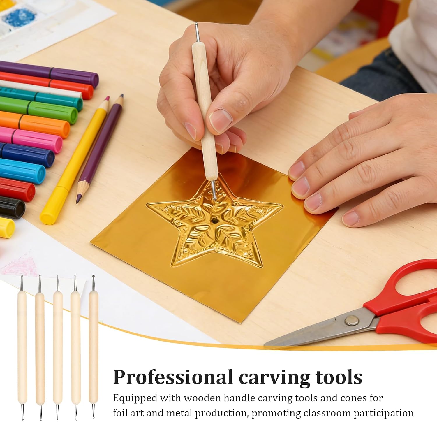 kjcbkcb 15pcs Gold Craft Foil Sheets for Embossing, Decorative Metal Sheet Embossing Tools for Painting Gilding Crafting Decoration with 2 Rolls Wire, Engraving Tools, Artwork Making Kit