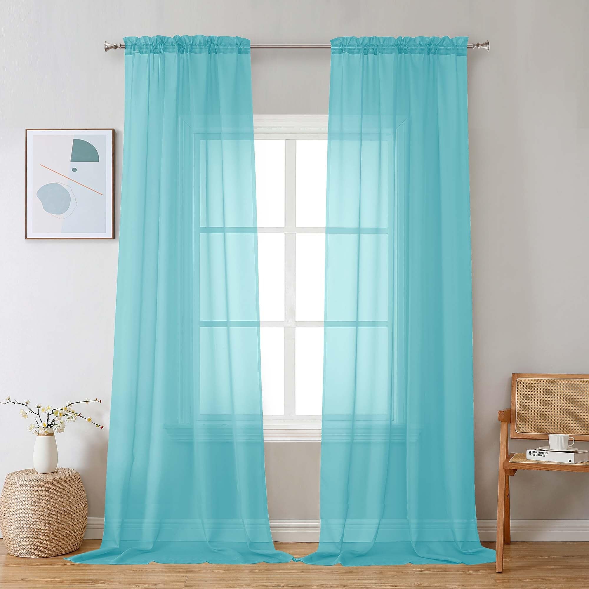 Chyhomenyc Aqua Sheer Curtains 96 inches Long 2 Panels, Light Filtering Soft Airy Solid Elegant Voile Window Treatment Drapes for Bedroom Living Room, 42Wx96L, 8FT L