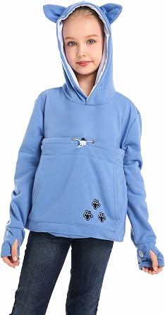 LINYUCHEN Boys Girls Cat Pouch Hoodie - Kitten Puppy Carrier Holder Sweatshirt Long Sleeve Cat Ear Pullover Tops