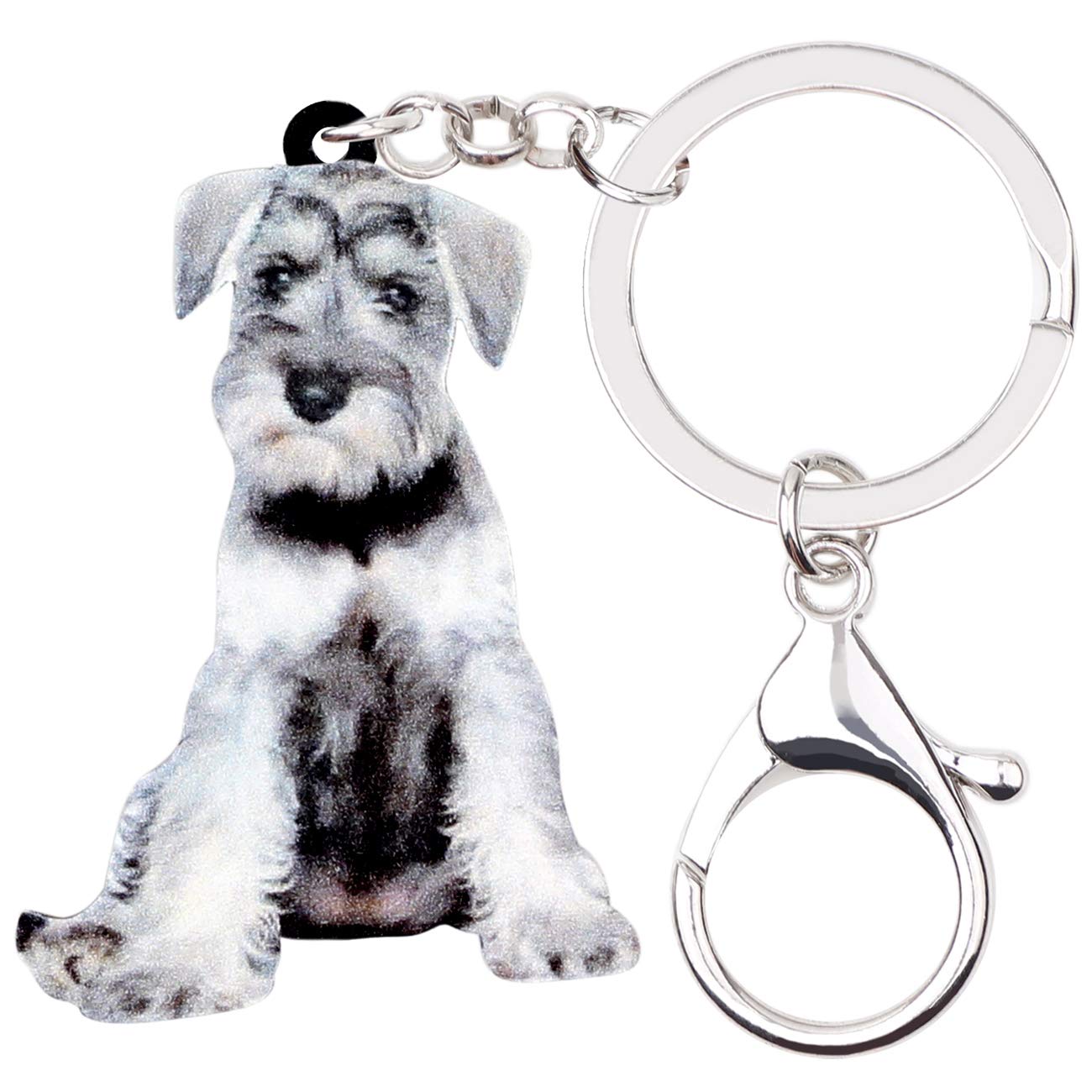 WEVENI Acrylic Cute Schnauzer Dog Keychain Pet Keyring Novelty Jewelry Charms For Women Girls (Grey)