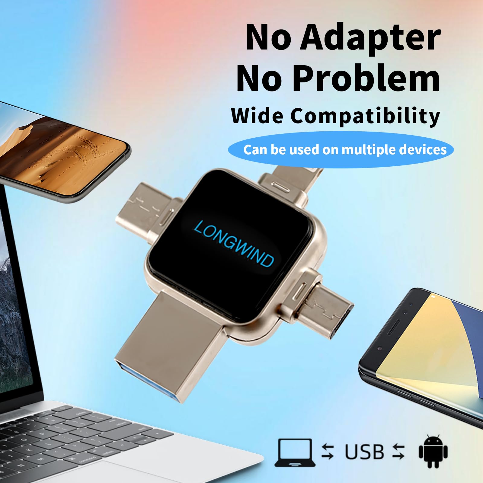 Memoria USB 3.0 de alta velocidad de 512 GB, memoria USB portátil, fácil almacenamiento de fotos para teléfono/Android/PC/portátil/tableta (plateado)