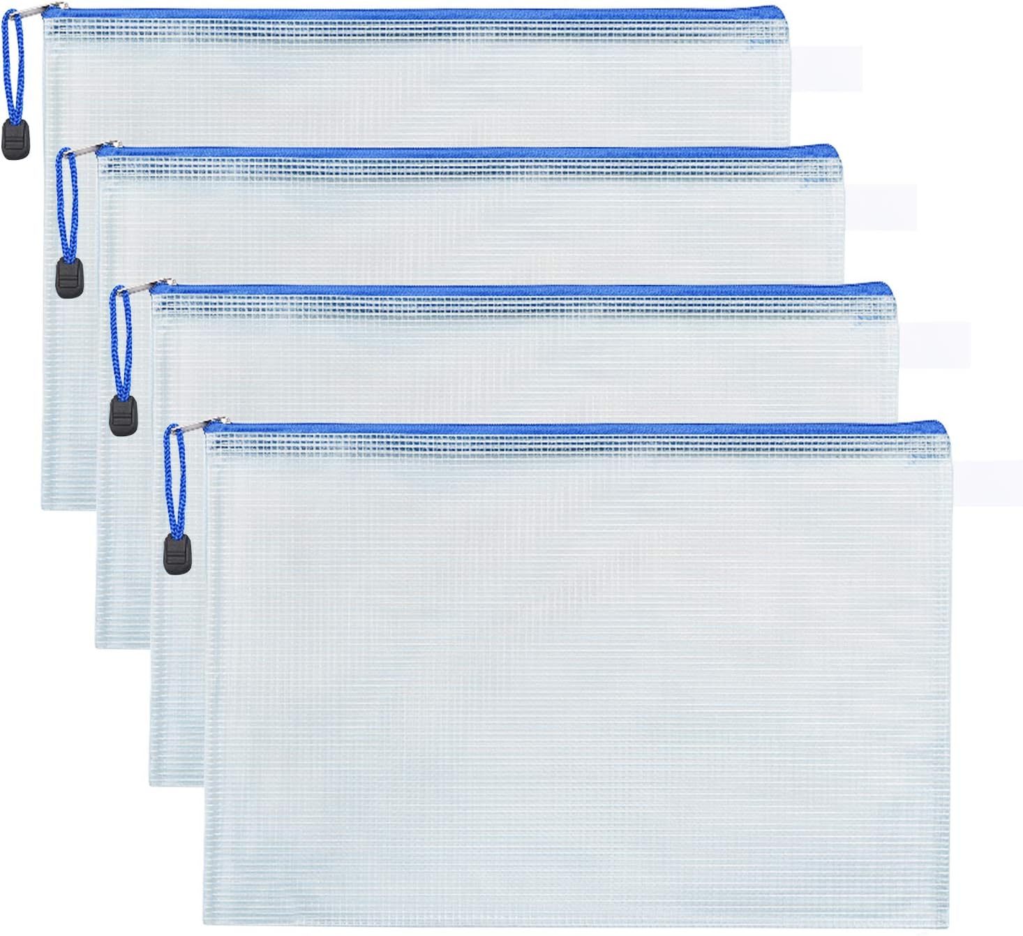 MJIYA Mesh Zipper Pouch Document Bag Plastic Zip File Folders Weatherproof Large Stylish Multipurpose Organizer Folder for School and Office Supplies Business Papers (White, A4)