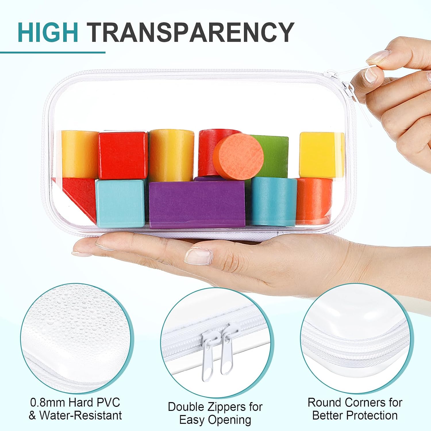 Ceenna 2 Pcs Clear Hard Shell Zipper Case Pouches Plastic Makeup Bags Pencil Case Organizer Diaper Bag Pouches Clear Travel Toiletry Bag for Women(7.48 x 3.94 x 1.97 Inch)