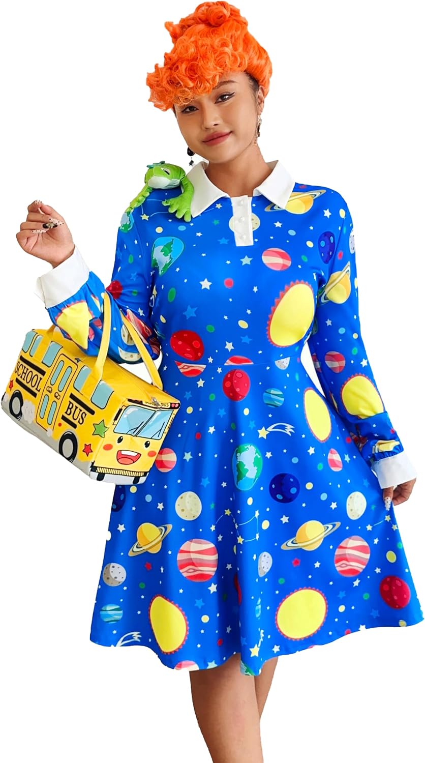 Laqeyko Plus Size Womens Teacher Costume Set,Dress,Handbag,Decorations