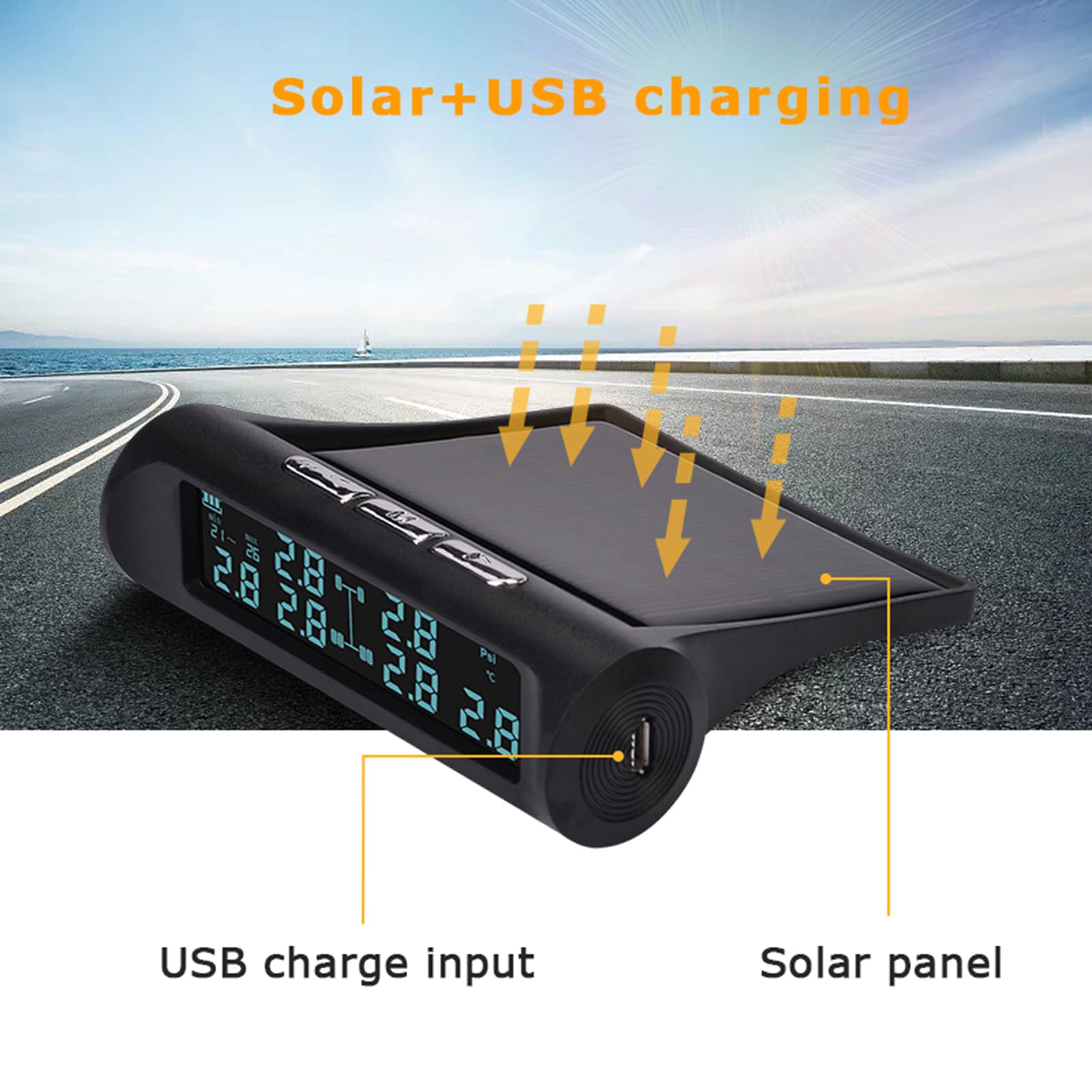 Shkalacar Presion Neumaticos Caravana, Sistema de Control de Presión de Neumáticos Tpms Carga de 6 Ruedas con Energía Solar para Camiones, Vehículos Recreativos, Autobuses