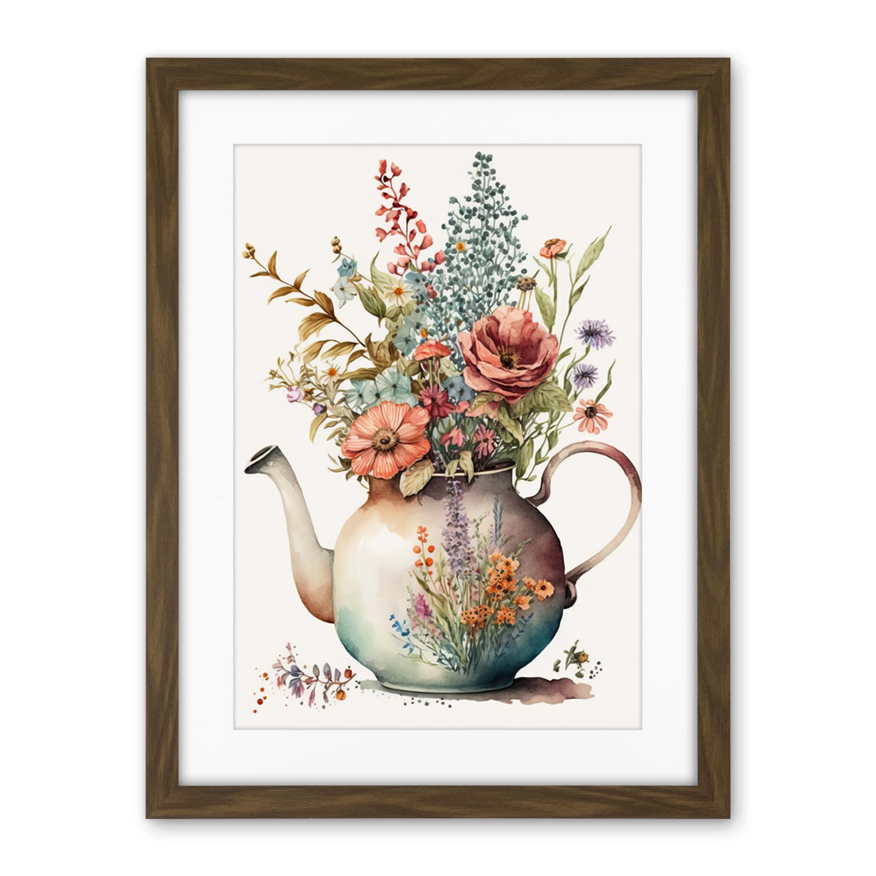 Artery8 Flower Bouquet in a Floral Design Ceramic Teapot Artwork Framed Wall Art Print 18X24 Inch