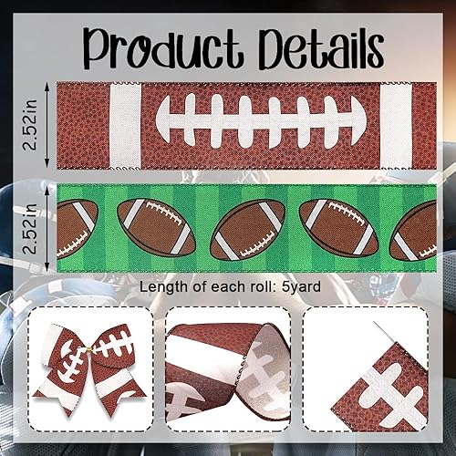 Miniatura 2 de 2 rollos de cintas de fútbol de 10 yardas de 2.5 pulgadas, cinta de arpillera con borde de alambre de súper cuenco de fútbol deportivo con borde de