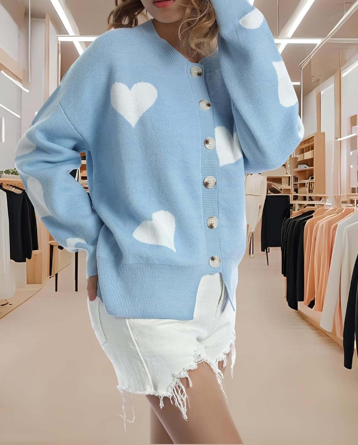 Women's Oversized Knit Cardigan - Cute Flower Pattern Loose Long Sleeve Round Neck Sweater for Autumn Winter - Image 5