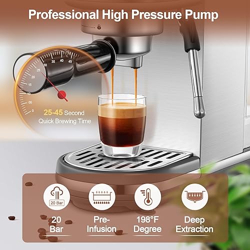 Miniatura 2 de Máquina de café expreso con espumador de leche, 20 bares de alta presión profesional, máquina de café automática, compacta de acero inoxidable para