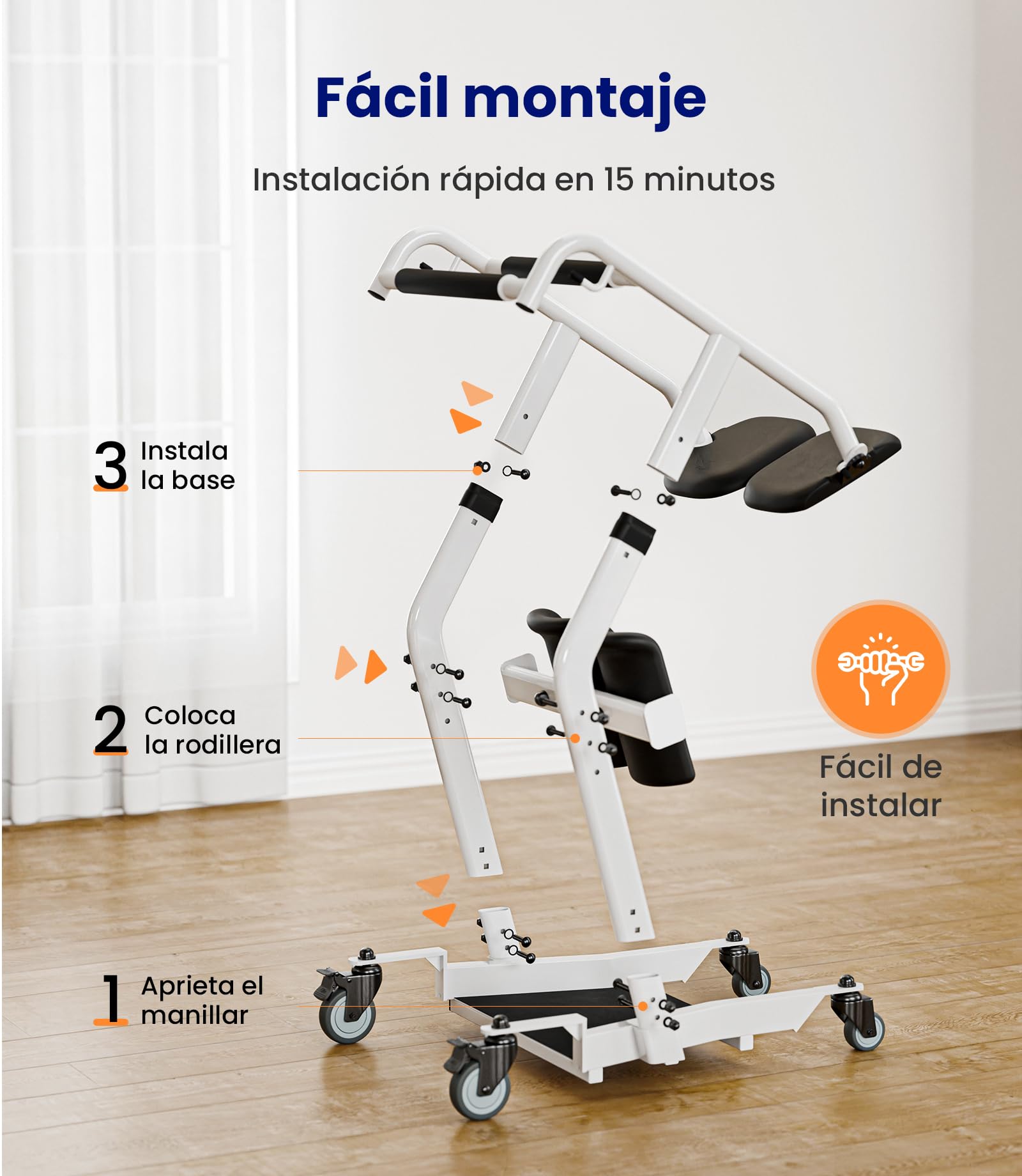VOCIC AY03 Grúa de bipedestación, transferencia sentado-de pie 180 kg | Mayores en casa, ayuda transferencia cama silla WC, elevador móvil para cuidados diarios, capacidad 180KG