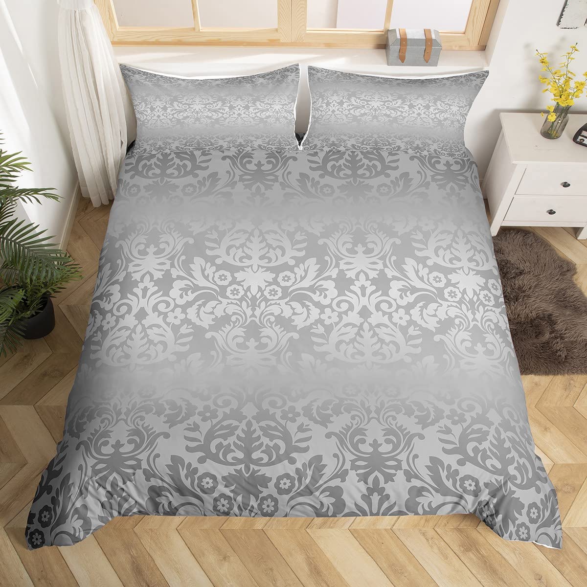 Parure de lit grise damassée pour une chambre d'ado ou adulte cosy