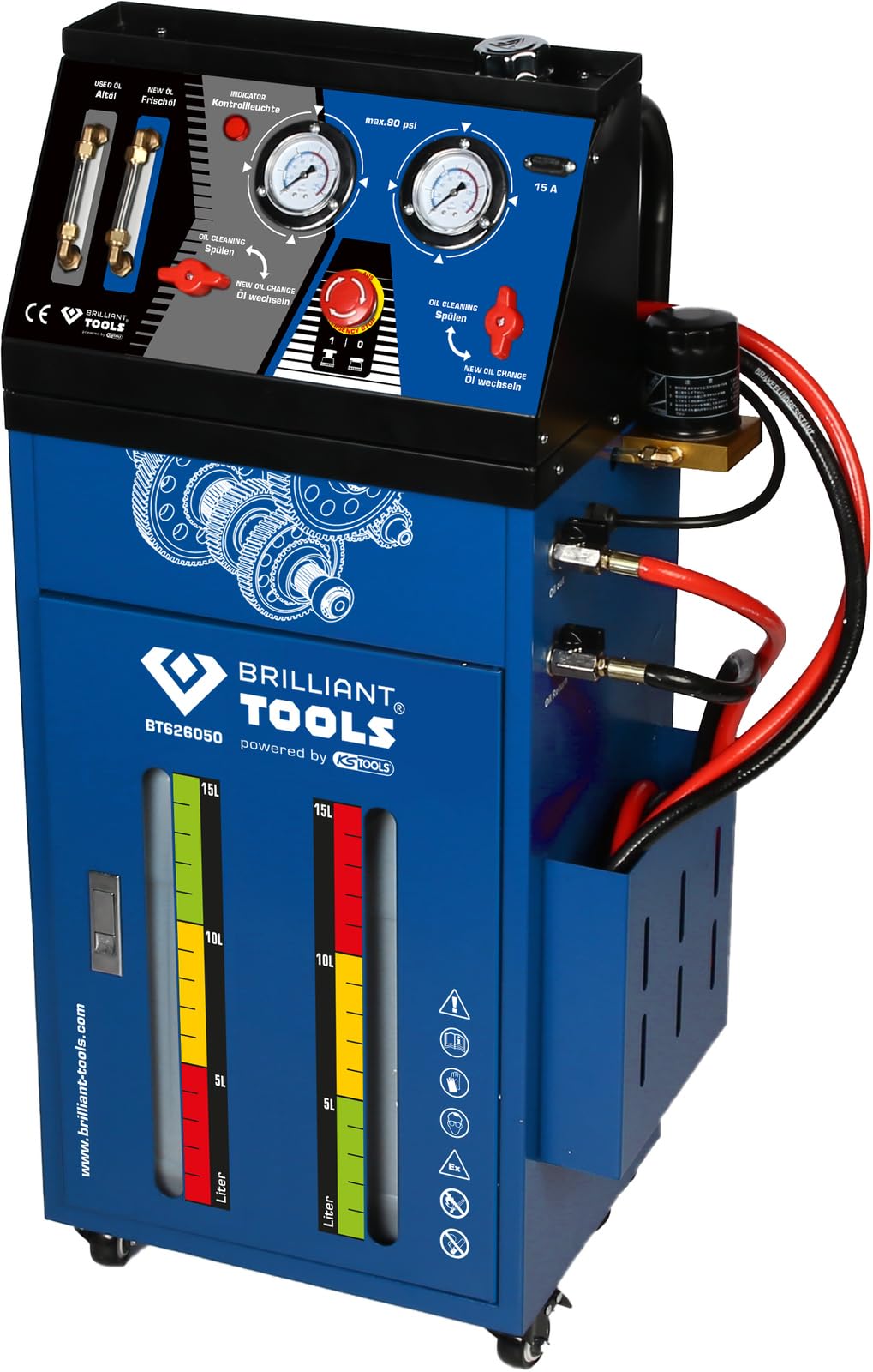 BRILLIANT TOOLS BT626050 Aparato de lavado de cajas de cambios, para cajas de cambios automáticas, con juego de adaptadores de 35 pzs [Powered by KS TOOLS]