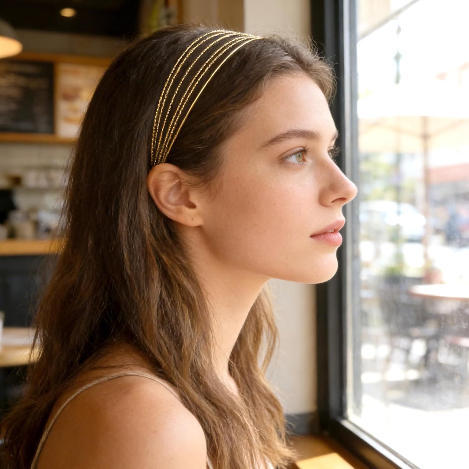 2Pcs Gold Multi Layers Metal Headbands for Women, Elegant Gold Thin Headband Metal Layered Hairbands Headpiece Non Slip Hair Accessories Valentine's Day Gifts Suitable for Most Occasion - Image 6