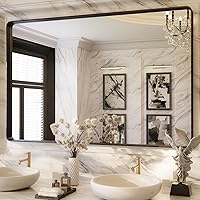 Vista 12 de ISKM Espejo con marco negro para pared de 20 x 16 pulgadas, espejo de tocador de baño antioxidante, vidrio templado, espejo rectangular redondeado