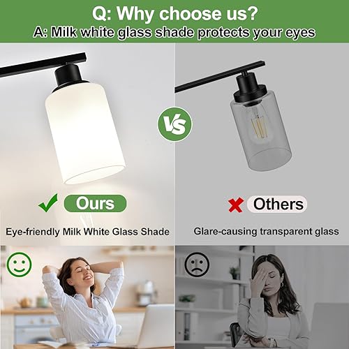 Miniatura 6 de Lámparas de baño de 4 luces, lámpara de tocador con pantallas blancas lechosas, lámparas de baño negras mate sobre el espejo, lámpara de pared