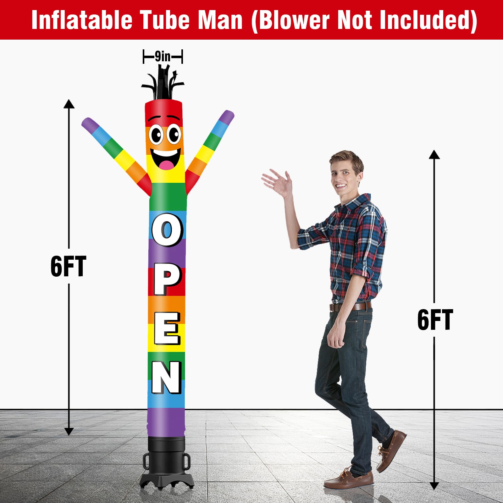 3 m großer aufblasbarer Schlauchmann Wacky Air Dancer Open-Rainbow Wacky Wave Dancer (Durchmesser 30,5 cm) für Outdoor-Dekoration, Werbung, kommerzielle Geschäftsveranstaltungen (Gebläse nicht