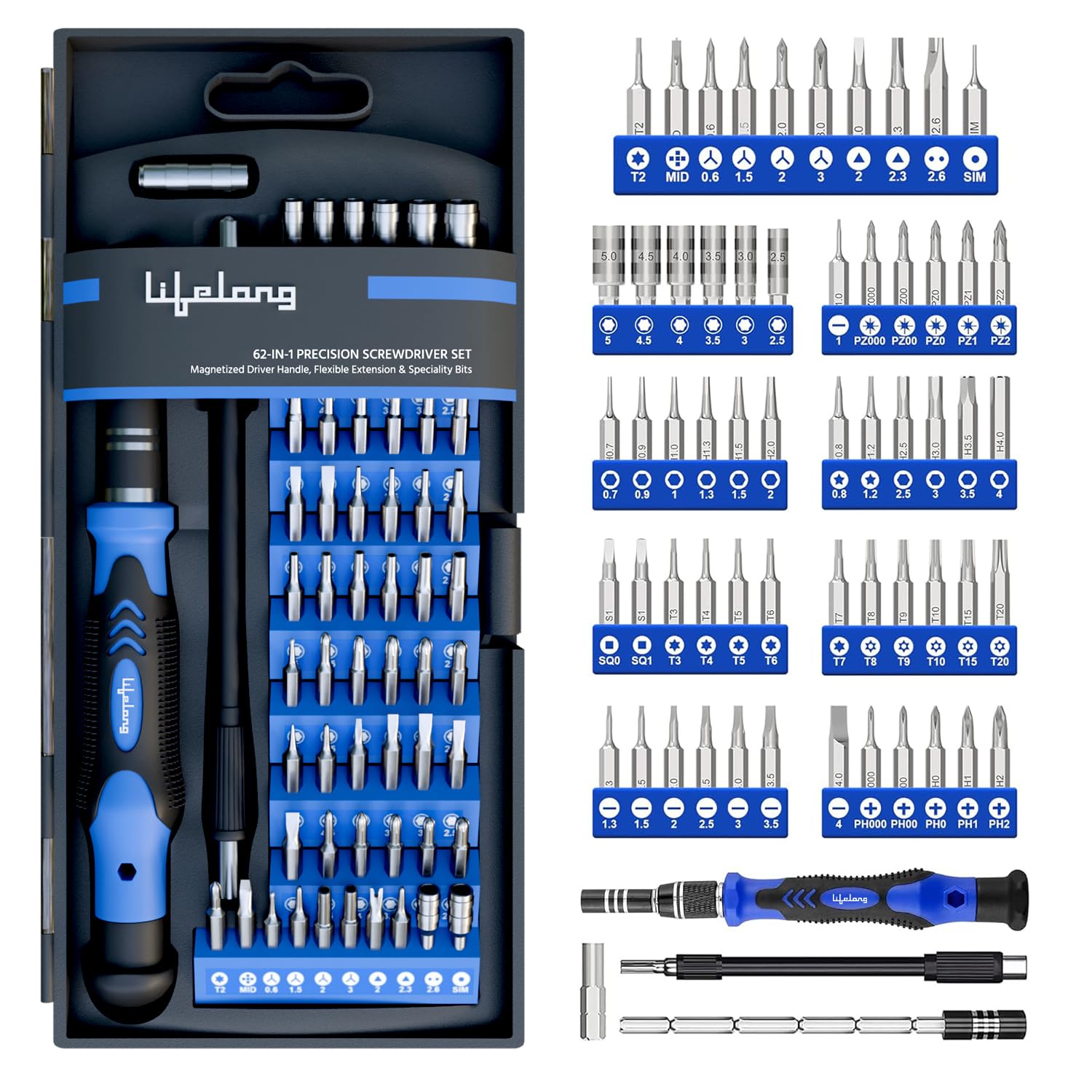 Lifelong 62 in 1 Magnetic Screwdriver Set, Tool Kit for Home Use Multipurpose - Furniture & Electronic Repair | Extendable & Flexible Shaft for Hard-to-Reach Places | Laptops, Phones etc. (LLETK09) (B0DFMG5ZLF) Amazon Price History, Amazon Price Tracker