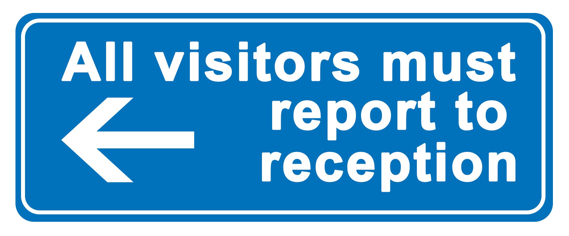 Party Decor 4 X All Visitors Must Report To Reception (Arrow Left) - Information Sign Removable Self Adhesive Waterproof Durable Vinyl Label Sticker 225Mm X 106Mm