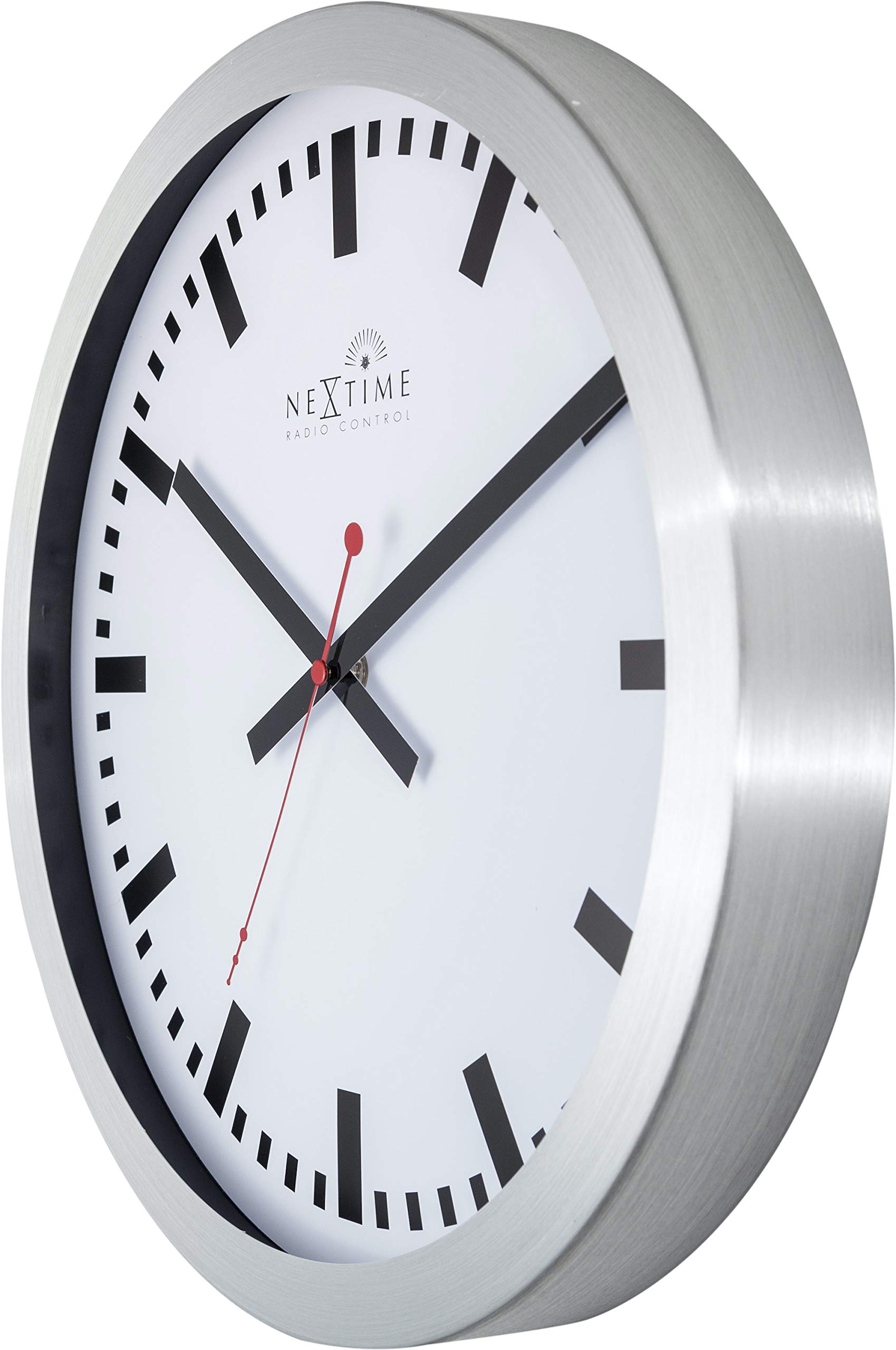 NeXtime Reloj de pared - Estación de trenes "STATION RCC", muy silencioso, radiocontrolado, blanco, redondo, ø 35 cm