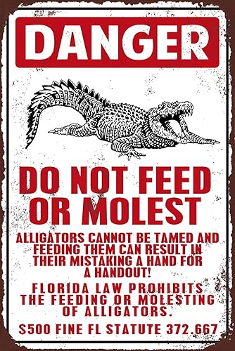 Divertido letrero de aluminio de metal retro vintage de 12 x 16 pulgadas para interiores con texto en inglés "Danger do not Feed or molest", para