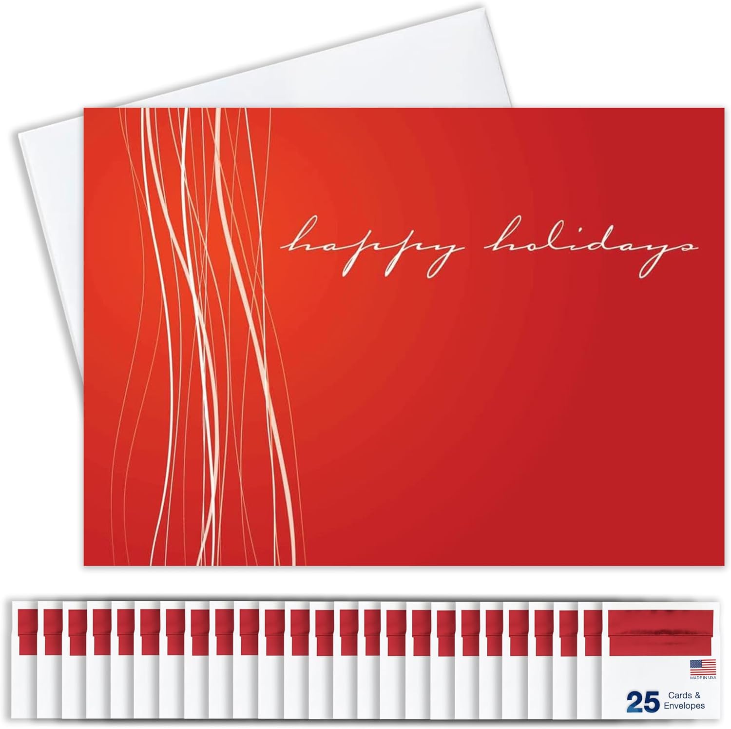 Happy Holidays Cards for Business & Family (Simple Red Design) Bulk Greeting Card Set Pack of 25 Christmas Cards with Envelopes (5x7 inch - A7) Great for Office, Work, Employees & Clients H7053
