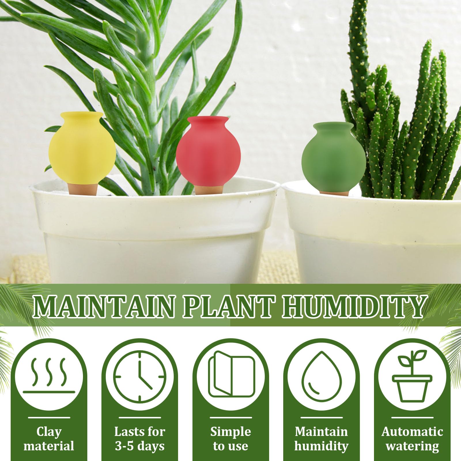Lot de 8 piquets d'arrosage automatique en terre cuite pour plantes à libération lente - Globes d'arrosage en argile pour intérieur et extérieur - Humidité 3 à 5 jours - 6,5 x 11,5 cm