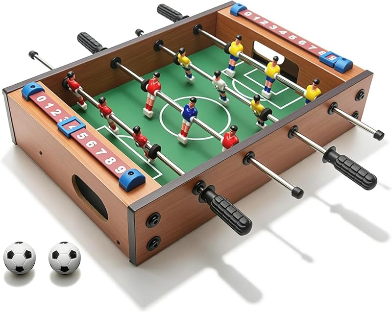 Mini Foosball Table,13.5'' Table Foosball Soccer Tabletop with 2 Balls,Home Wooden Soccer Table-Top Game Accessories for Adults Family Play Indoor & Outdoor