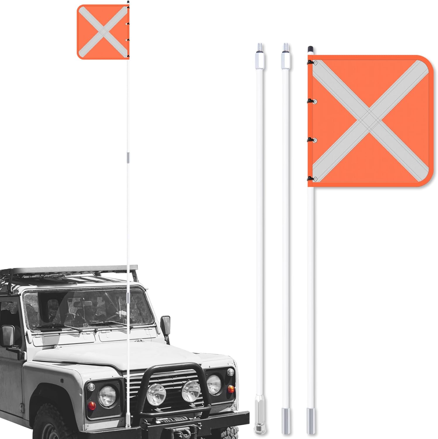 ZYEMILE 10ft High-Visibility Safety Flag with Reflective Strips & Quick-Connect Base - Heavy-Duty ATV/UTV Sand Flag for Off-Roading, Dune Buggies, Beach Riding - Durable Outdoor Safety Accessory for Dunes & Desert (Easy Install)