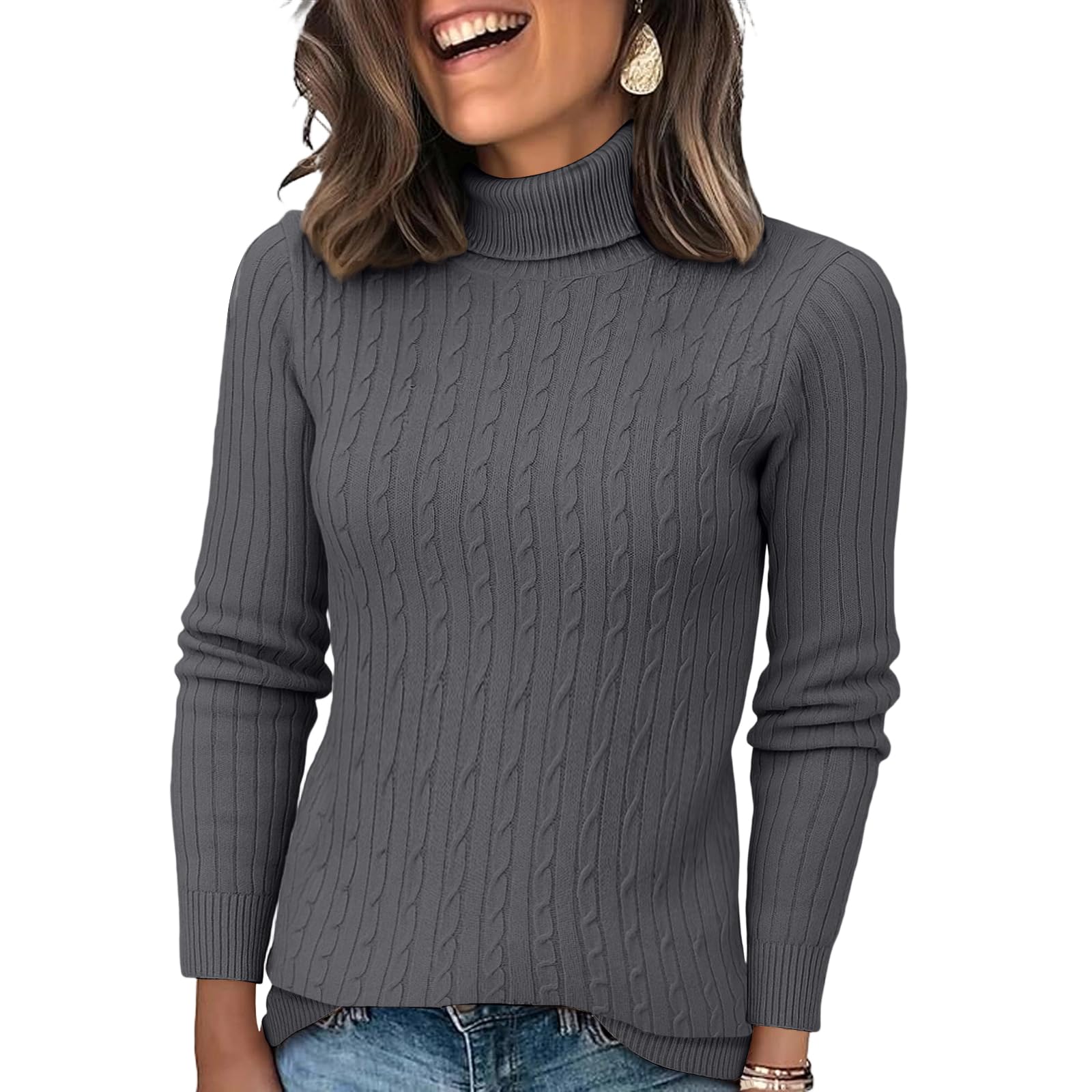 Turtleneck Sweater Women Cable Knit Sweaters Slim Fit Pullover Sweaters Y2k Casual Long Sleeve Cute Sweater Tops