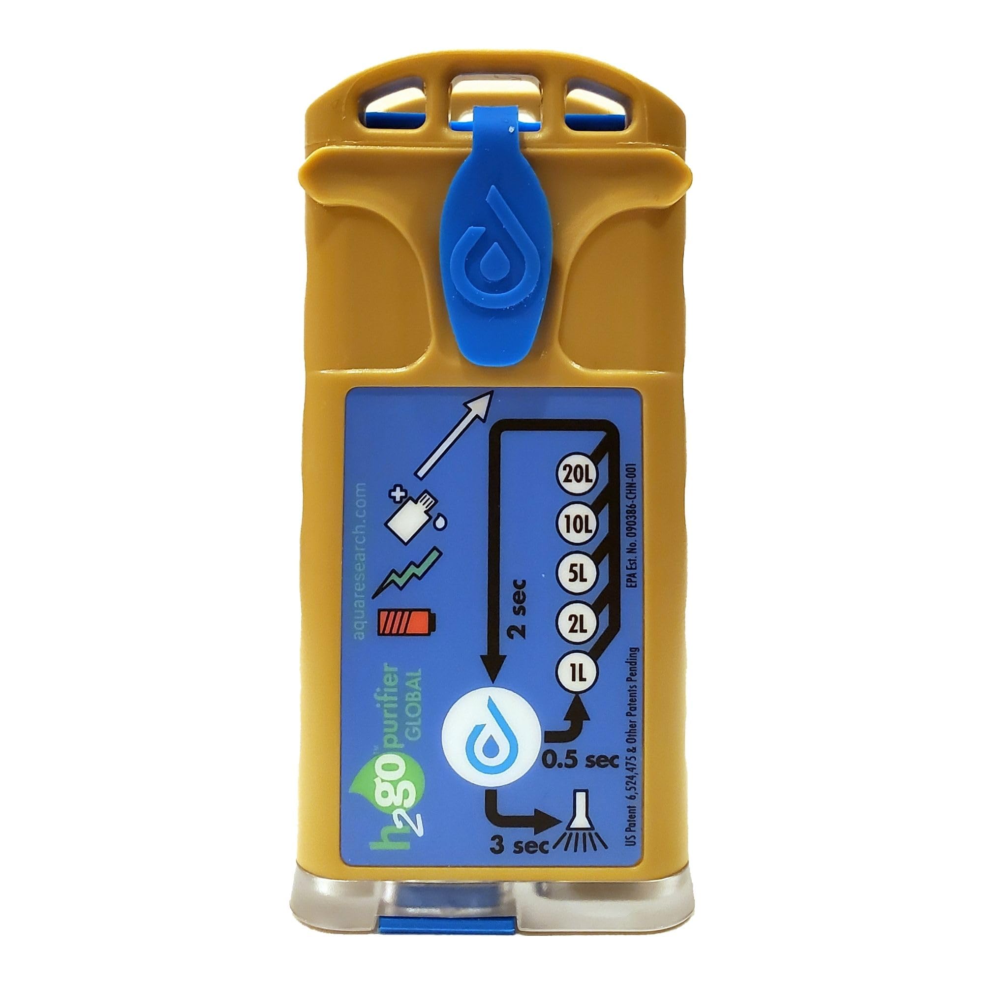 H2gO Global Survival Water Purifier, 2.5 mg/L, Camping Water Purifier, Tactical Survival Gear, Emergency Water Filtration. Hiking Gear Essential with Virtually Unlimited Purification.