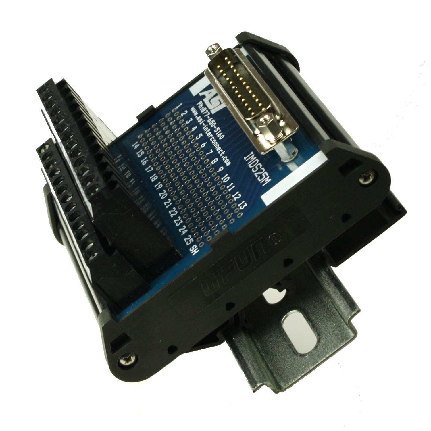 ASI 11004 26 to 12 AWG IMDS25M DIN Rail Mount Interface Module, Cable to Wire Transition, 25 Position Male D-Sub Connector to Screw Clamp Terminal Blocks, 2.99" Length