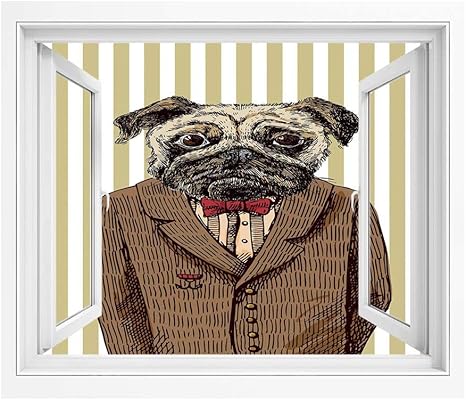 Amazon|パグ 壁紙風景画 壁飾り絵 120x80 cm スマートな服を着た犬