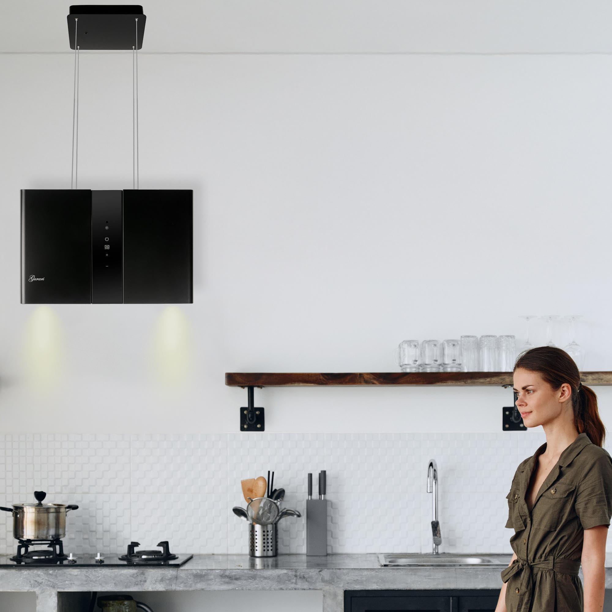 GURARI Inselhaube Umluft GCH I 331 45 BL PRIME 1000 m³/h LED Touch-Steuerung Fernbedienung Timer 45 cm
