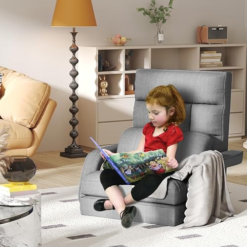 Miniatura 5 de Silla de juegos de suelo, 6 posiciones ajustables para interiores para adolescentes y adultos, sofá plegable acolchado con reposabrazos y almohada,