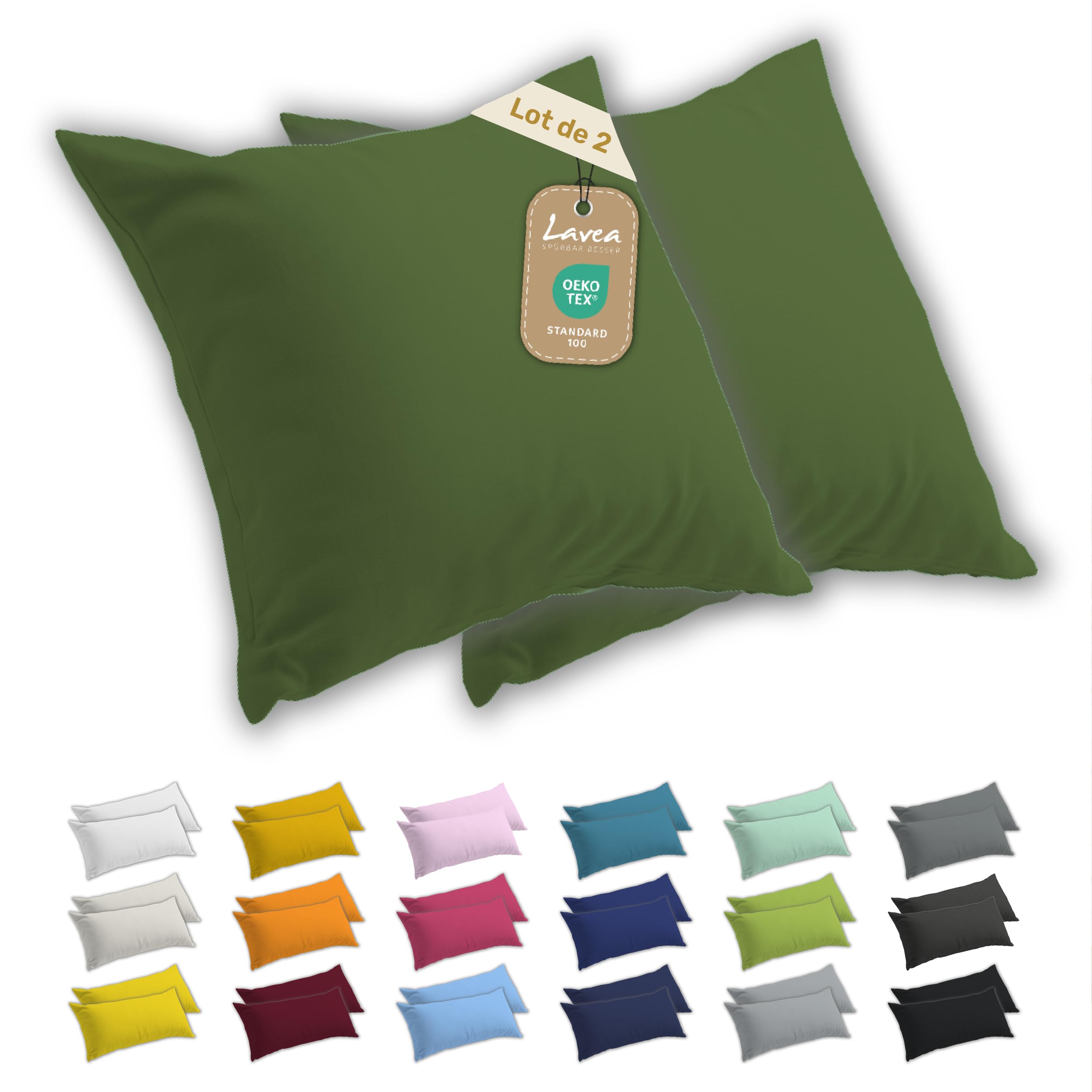 Taies d’Oreiller 65x65 cm Lot de 2 Housse Coussin Coton Jersey Fermeture Éclair