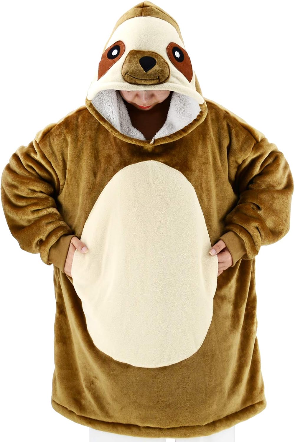 vavalad Sloth Wearable Blanket Sweatshirt Sherpa Hoodie TV-Blanket for Adults Men Women Teens One Size Fits All