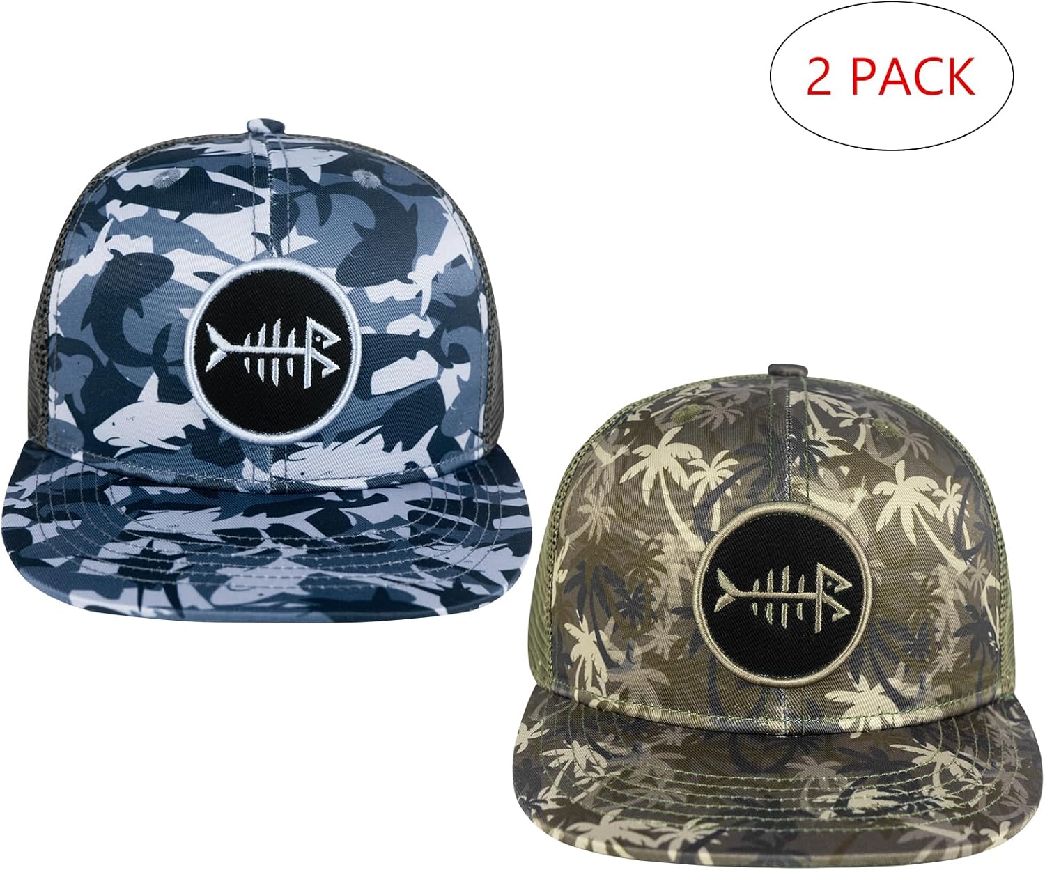 BASSDASH 2 Pack Flat Brim Trucker Cap Adjustable Snapback Hat Mesh Back for Men Women Fishing Hunting - Image 2