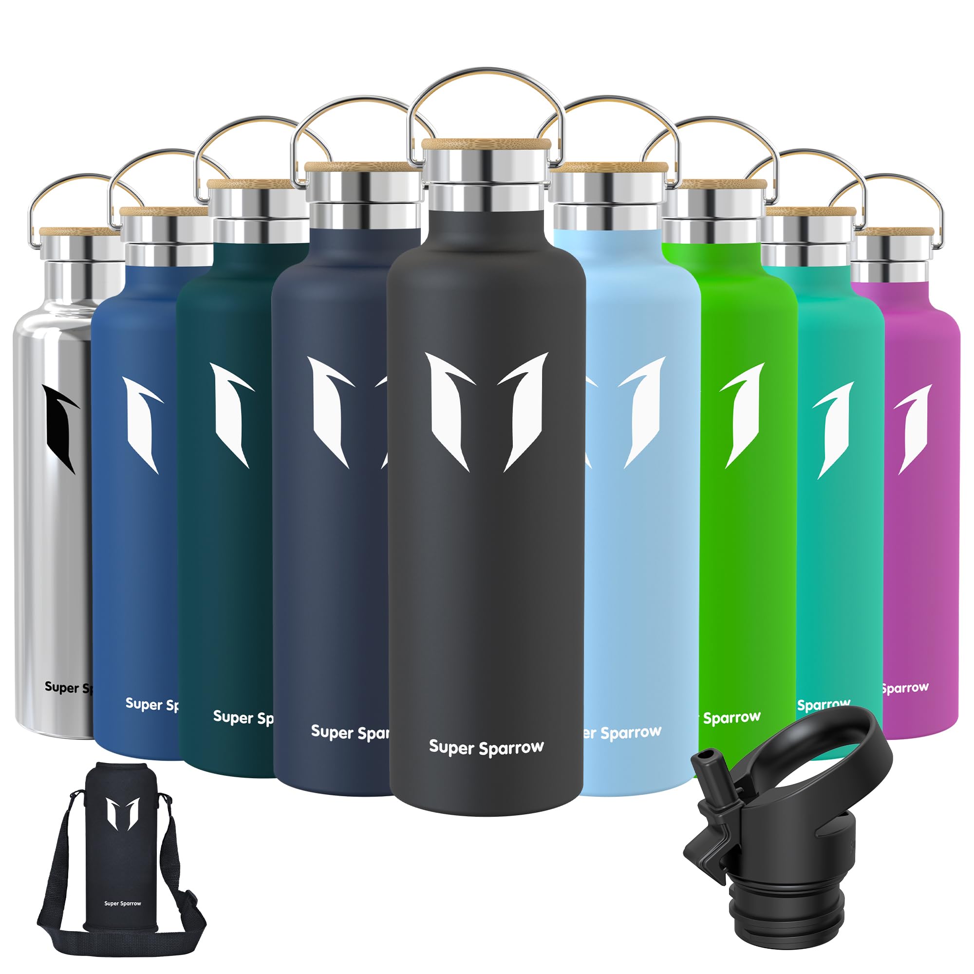 Super Sparrow Borraccia Termica - Bottiglia Termica Senza Perdite - 350ml/500ml/620ml/750ml/1L - Senza BPA Borracce Bambini - Per Scuola, Sport, Campeggio, Palestra, Ciclismo - Con 2 Tappi