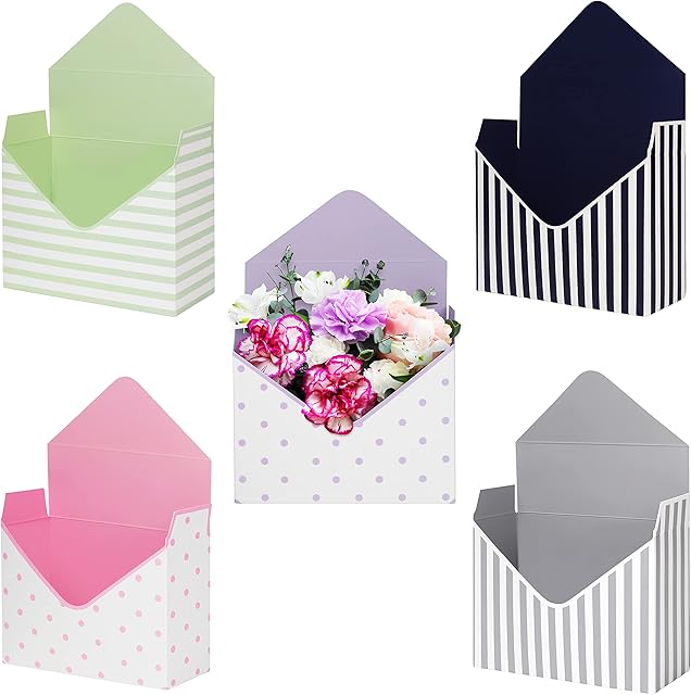 Belle Vous 5 Pack Flower Bouquet Envelope Gift Box - 20 x 7 x 14.5cm / 7.87 x 2.76 x 5.71 Inches - Florist Paper Packaging Boxes/Wrapping Supplies - For Wedding, Birthday & Valentine's Day Flowers