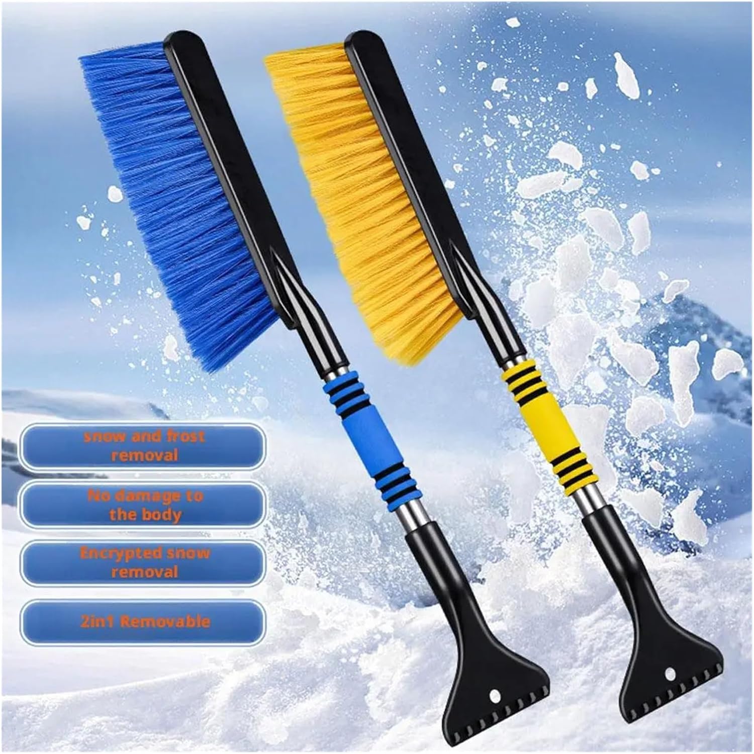 2 in 1 Extendable Car Snow Shovel & Cleaning Snow Brush - Windshield Ice Scraper & Snow Removal Tool Accessories(H)
