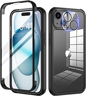 seacosmo for iPhone 15 Case, [Built-in 9H Tempered Glass Screen Protector with Camera Lens Protector] Shockproof Slim Cover iPhone 15, Full Body Protective Phone Cases for iPhone 15 6.1"