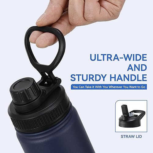 Miniatura 3 de DOMICARE Botella de agua para niños de 16 onzas para la escuela, acero inoxidable, doble pared, aislada al vacío, con tapas de popote y tapa de