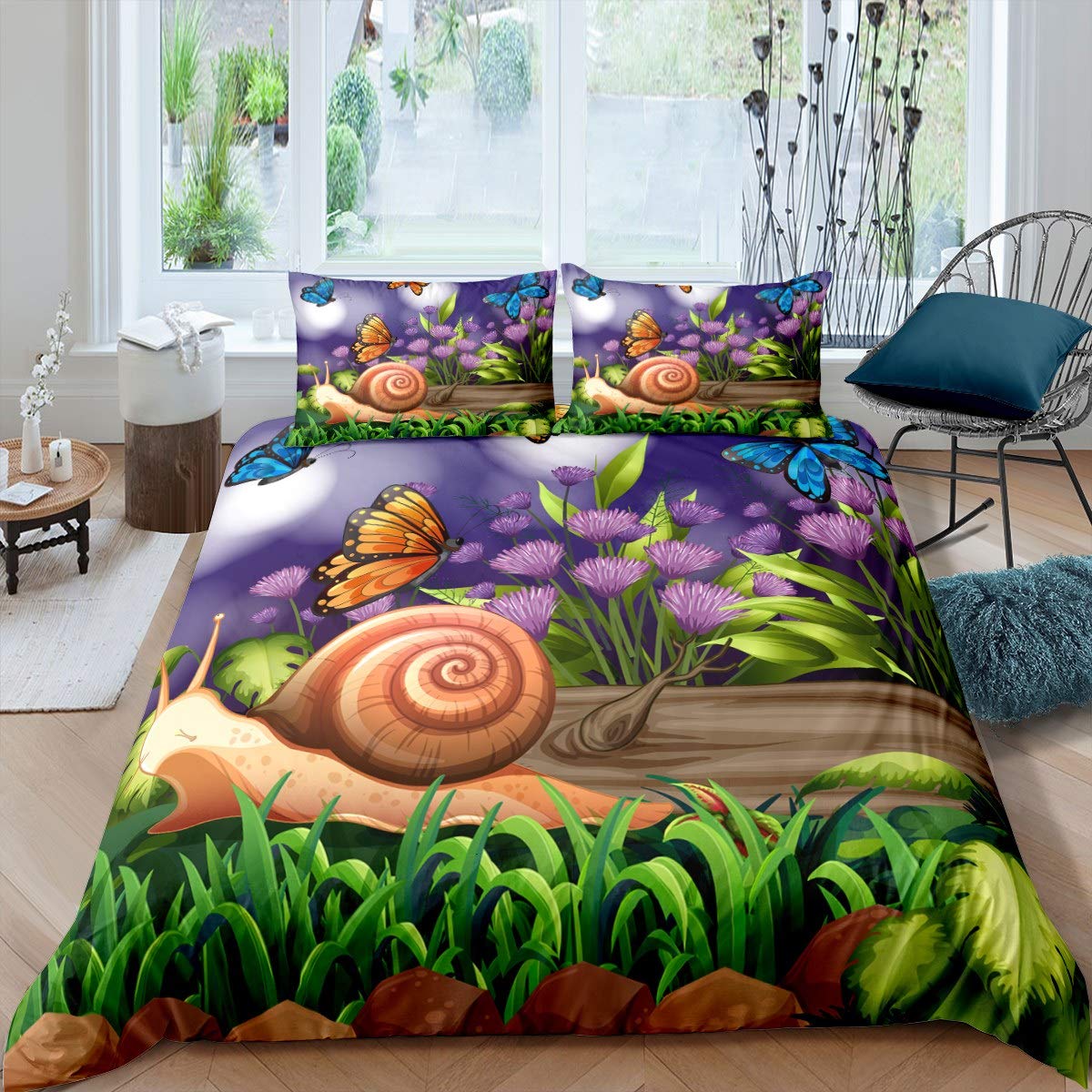 Juego de Cama con Flores Florales para niñas y niños,Mariposas