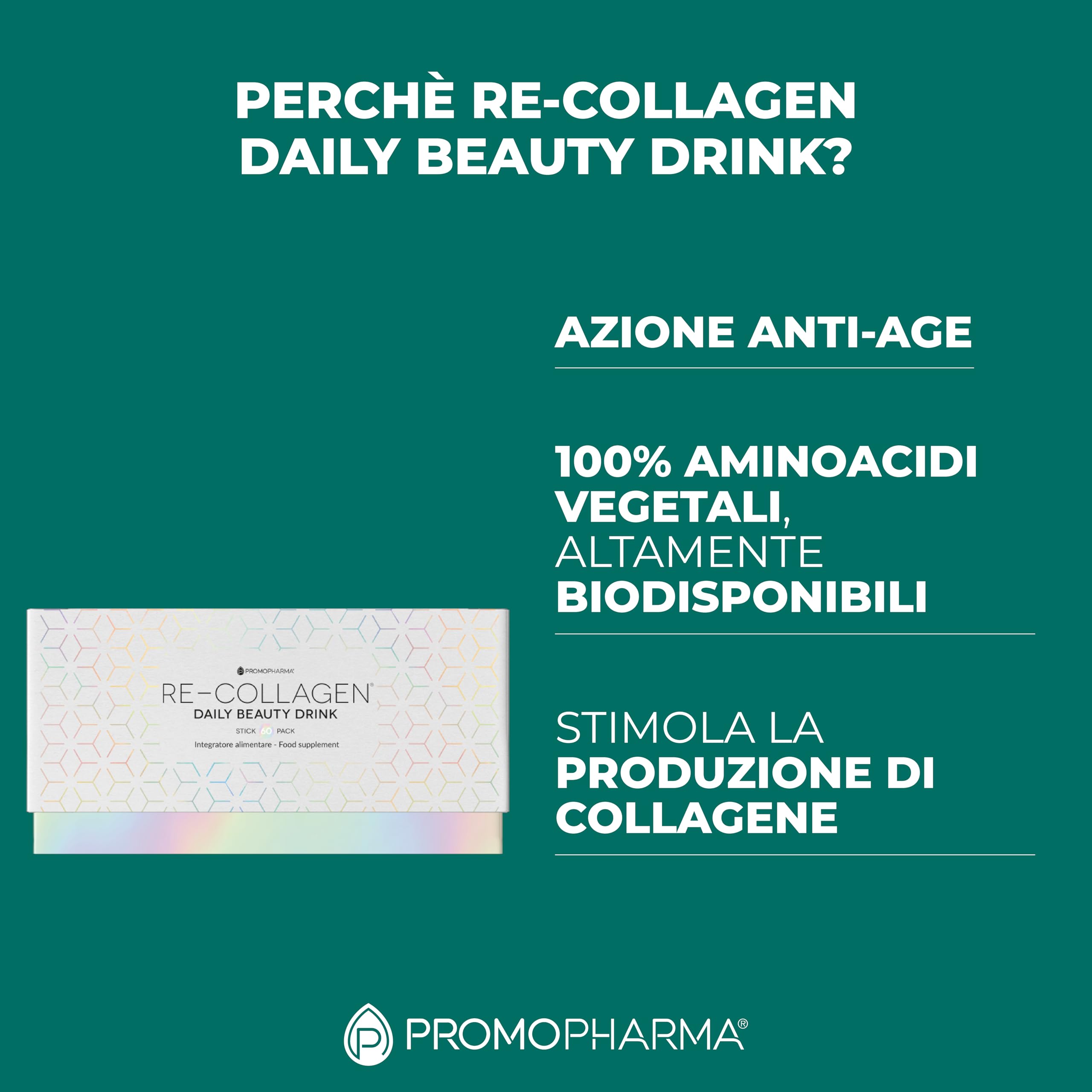 Re-Collagen Daily Beauty Drink - Integratore Alimentare - A base di ABC COMPLEX con acido ialuronico - Anti age, per il collagene - 60 stick pack da 12 ml