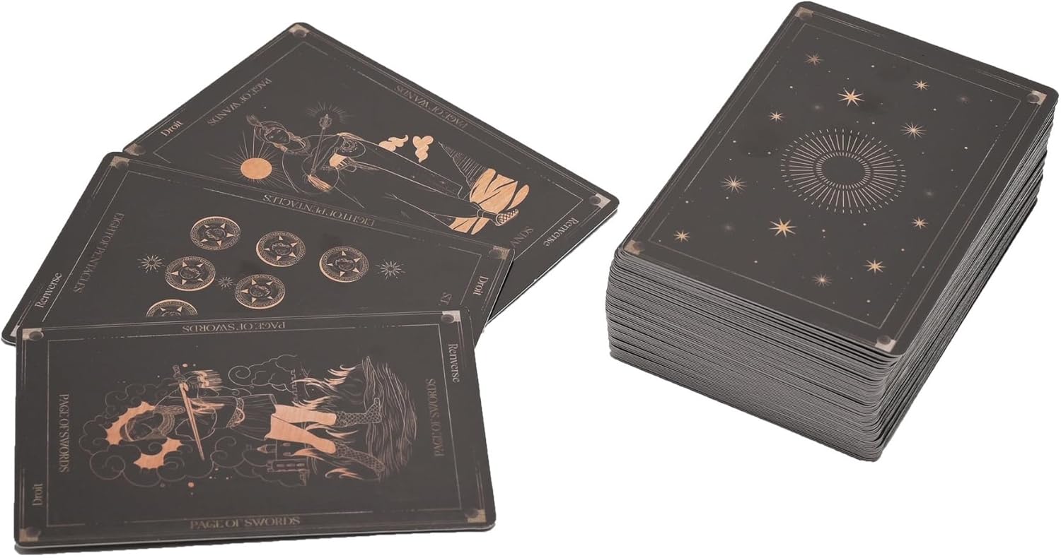 Widdop Hocus Pocus Tarot Cards Crystals Set In Velvet Pouch Fortune Teller 78 Deck, Medium, Black, HW685