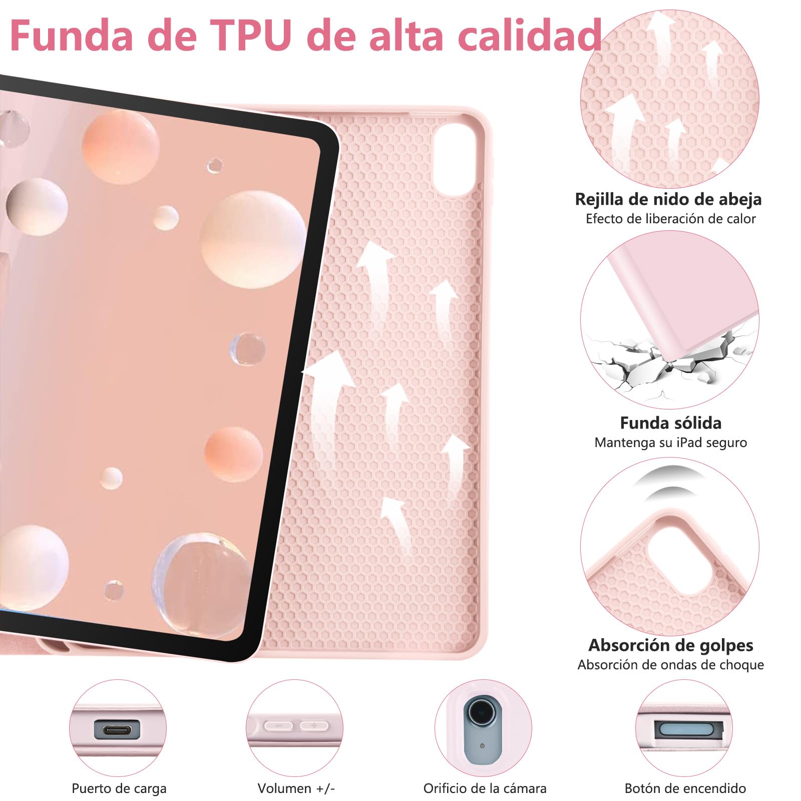 Funda con Teclado para iPad Air 11 M2 M3/5ª y 4ª Gen 10.9" 2022/2020, Auto Sleep & Wake, Teclado QWERTY Español, Funda con Portalápices Bluetooth Magnético Desmontable para iPad Pro 11" 2018 (Rosa)