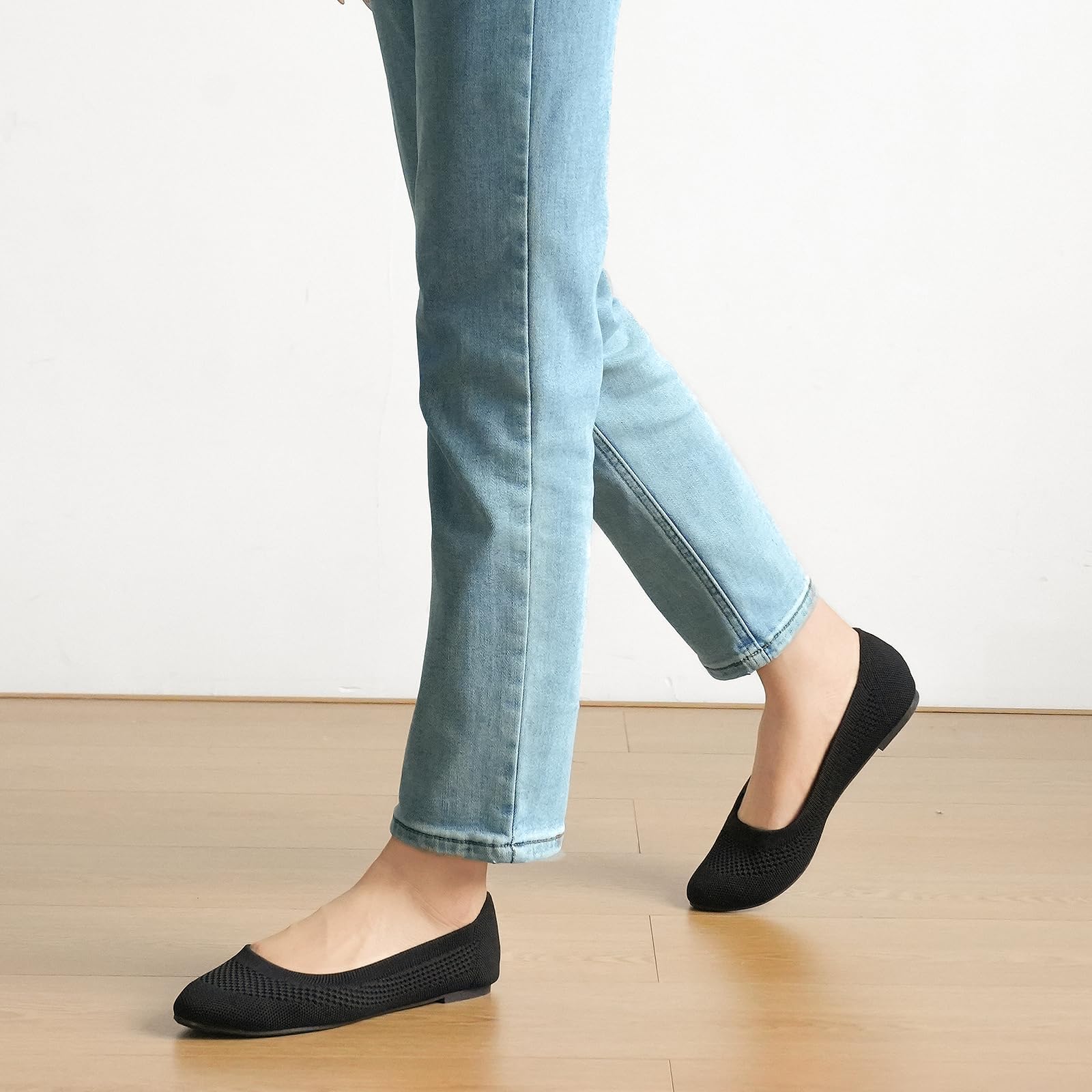 Damen Ballerina Flache Schuhe Komfort Slip On Klassische Rundkappe Pumps Schuhe Knit Faltbare Ballerinas Elegant Bequem Sommerschuhe Walking Flats für Frauen