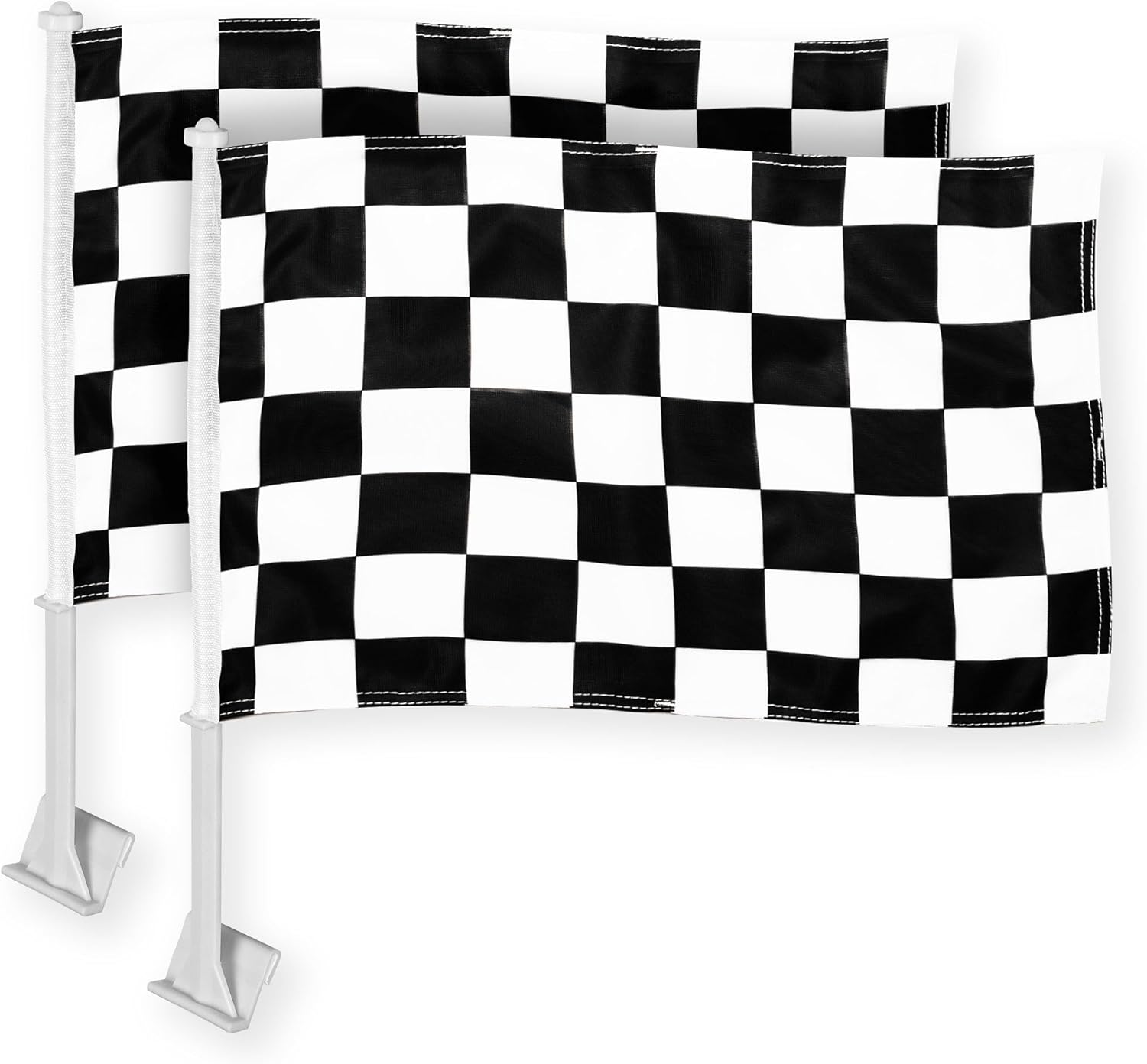 G128 2 Pack: Checkered Car Flag | 11x17 In | Double LiteWeave Pro Series Double Sided Printed 150D Polyester | Flagpole Included | Perfect for Festival Celebrations, Parades