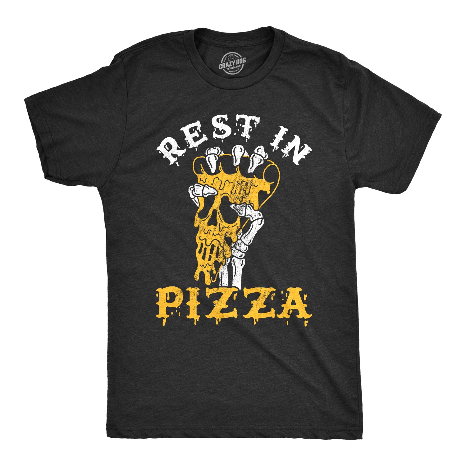 Crazy Dog T-ShirtsMens Rest in Pizza Tshirt Funny Skeleton Halloween Tee